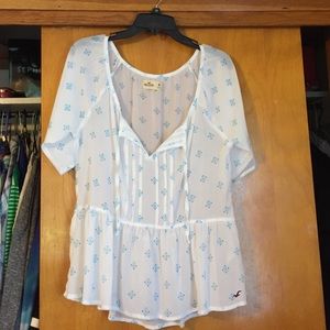 White and blue sheer Hollister top
