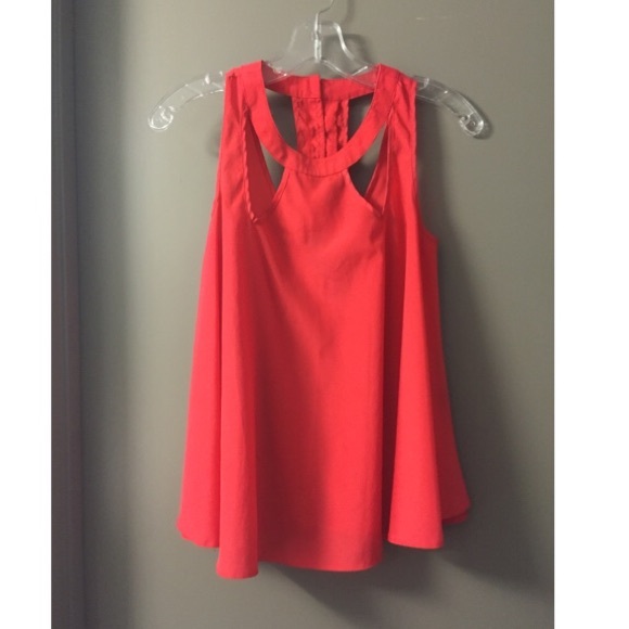 Coral cut-out neckline top