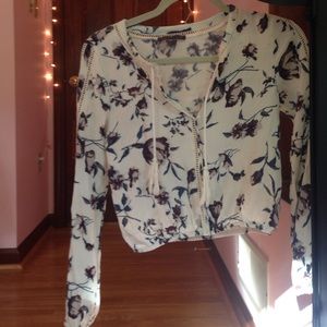 Kendall & Kylie Cropped Floral Shirt with Tassels