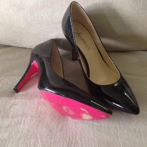 Black parent 3" high heels, hot pink sole!