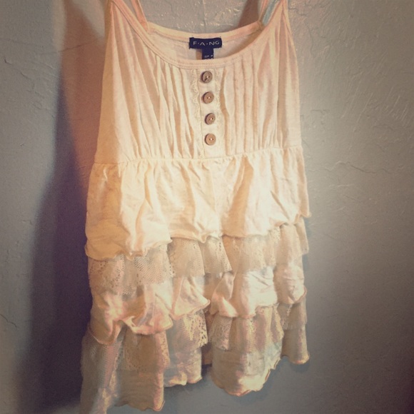 Tan Cotton and Lace Babydoll Top