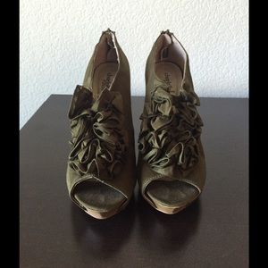 Olive green zip up heels