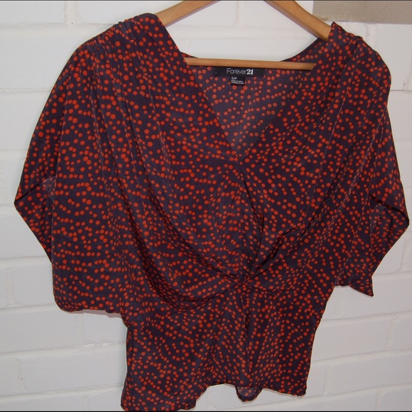 Silky, navy and red dotted blouse. Size small.