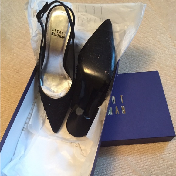 Stuart Weitzman Lustrous Black Satin Heels