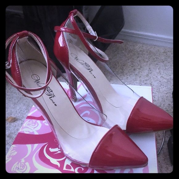Red transparent cap toe heels