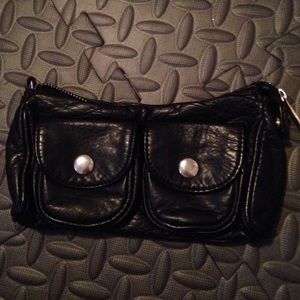 Black leather clutch