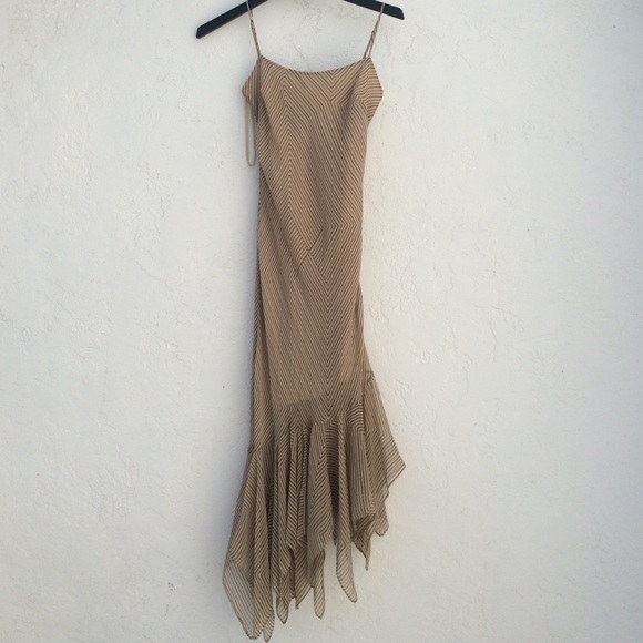 Bcbg Maxazria ruffle stripe silk dress size 6