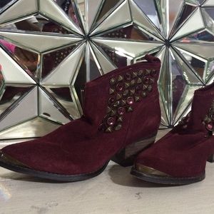 Burgundy suede bootie with bling! haute