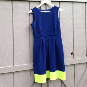 Navy and neon green darted perfect Spring dress