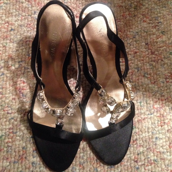 Nine West black satin heels - slingbacks