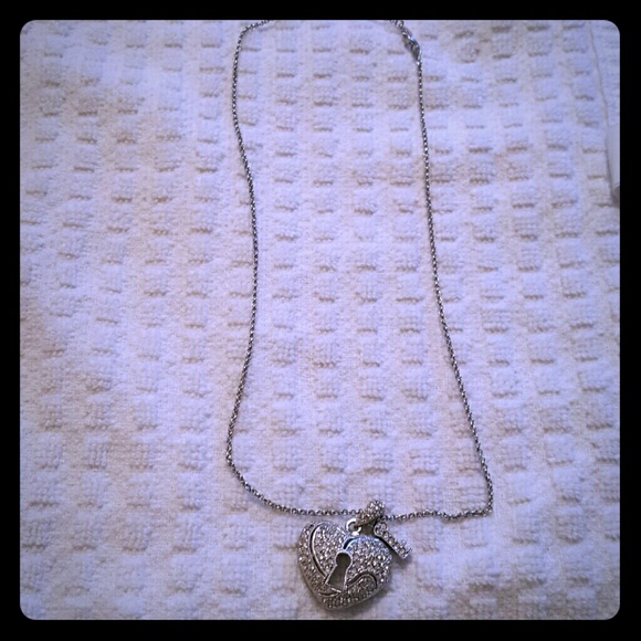 Nadri silver key and heart necklace