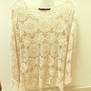 white crochet cover up by Zara