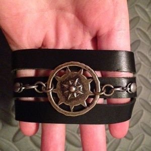 Triple leather compass bracelet