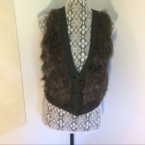 Forest green and brown fur vest