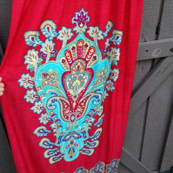 Vibrant gorgeous red/turquoise maxi dress - Picture 2 of 3