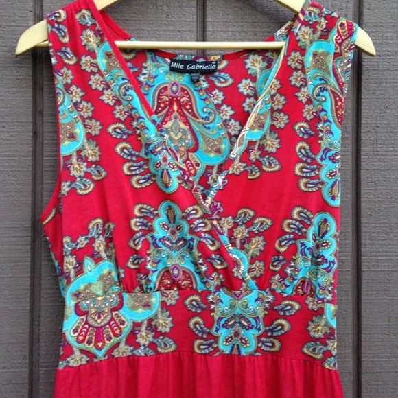 Vibrant gorgeous red/turquoise maxi dress - Picture 3 of 3