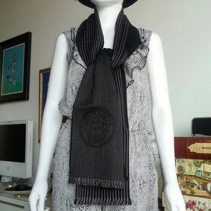Versace long Black Gray woven scarf