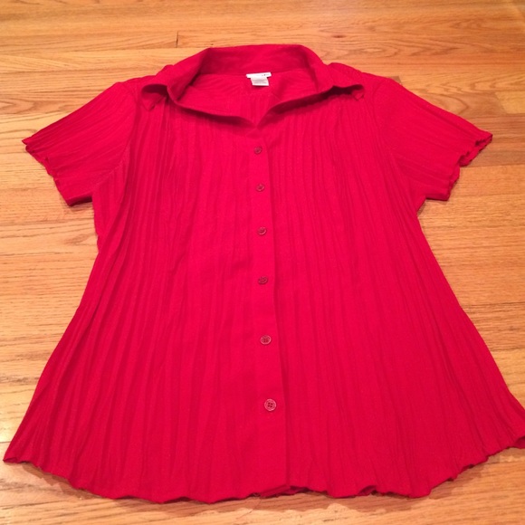 Red pleated button down shirt