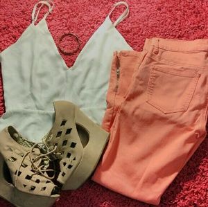 Coral skinny jeans