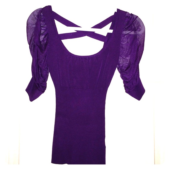 Bebe purple mid length sheer sleeved top