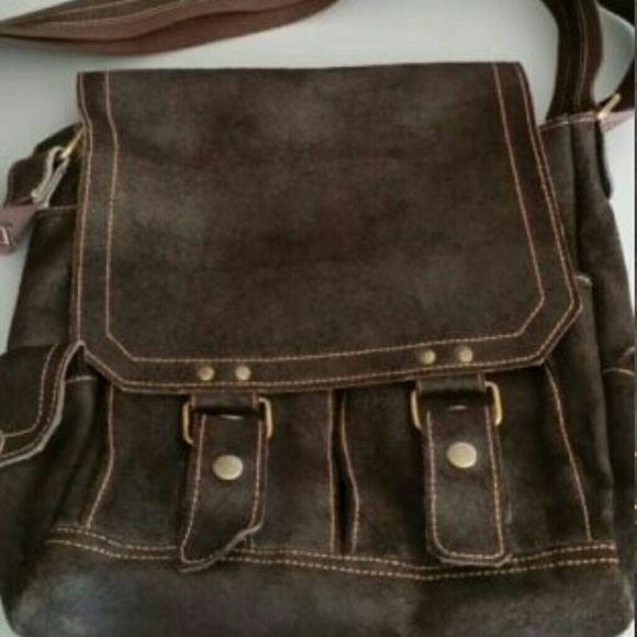 Brown suede cross-body/messenger bag