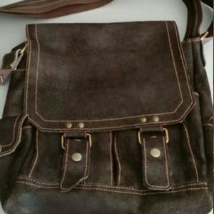 Brown suede cross-body/messenger bag