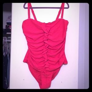Coral one piece swimsuit with removable straps