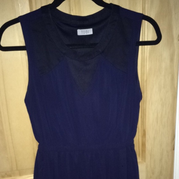 Navy blue faux leather dress cut out
