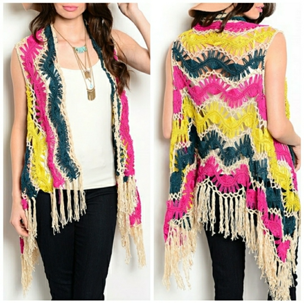 • Sale! • Festival Acrylic Knit Boho Cardigan Vest