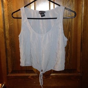 Loose grey crop top with tied knot in front