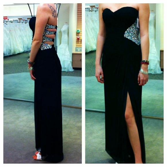 NWT Black Evening Gown with Rhinestones on Bodice