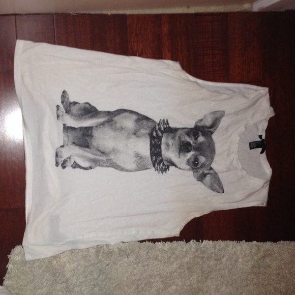 White tank top with a chihuahua on it.