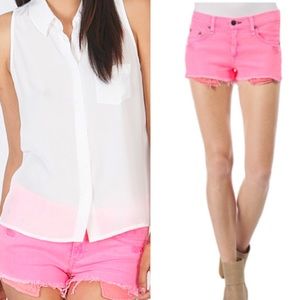 Rag & Bone Cut Off Denim Mila Shorts  Neon pink