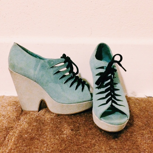 Deena & Ozzy Peep Toe Lace Up Wedge Booties