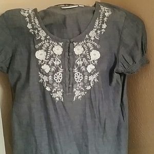 Denim peasant style top