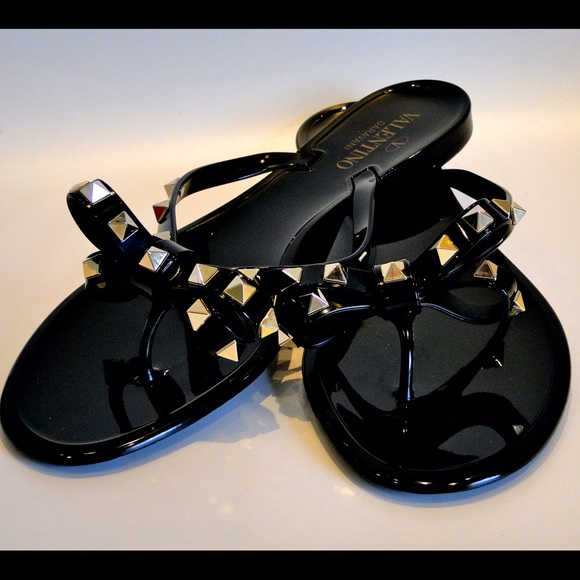 Valentino Shoes - Auth Valentino Rockstud Thong Jelly Sandal Black 9