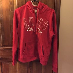 Red Aeropostale sweatshirt, fur in hood
