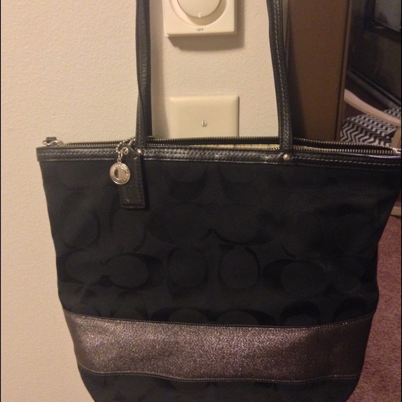 Black and silver coach tote