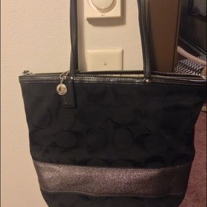 Black and silver coach tote