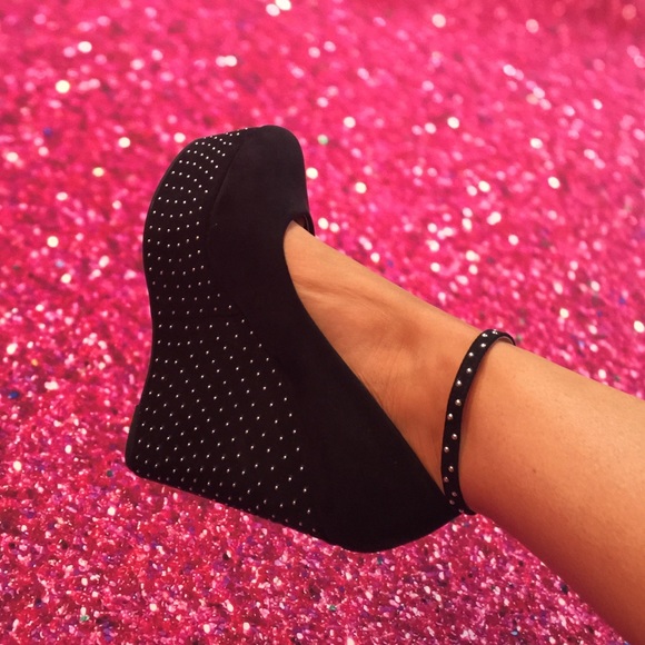 Black Studded wedge shoes.