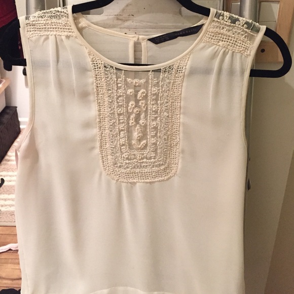 Zara cream colored sequined top see through