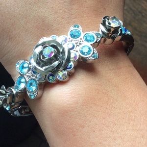 Betsey Johnson Silver Flower and Crystal Bracelet