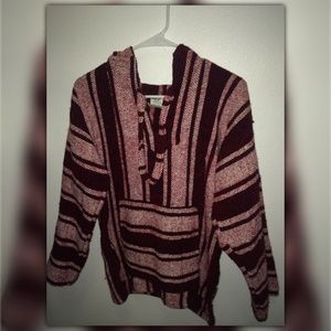Red and white striped hoodie poncho