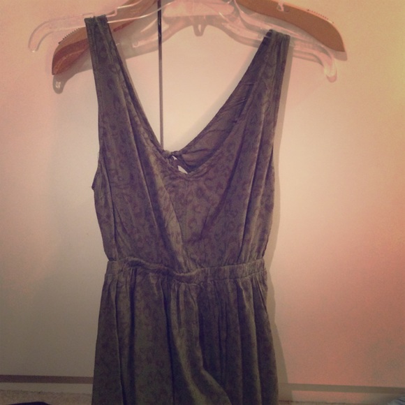 Green leopard print open back sundress