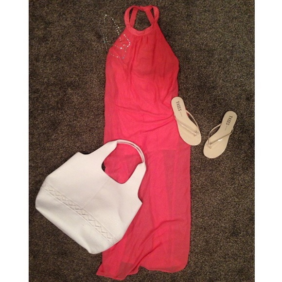 Salmon Halter Maxi Dress