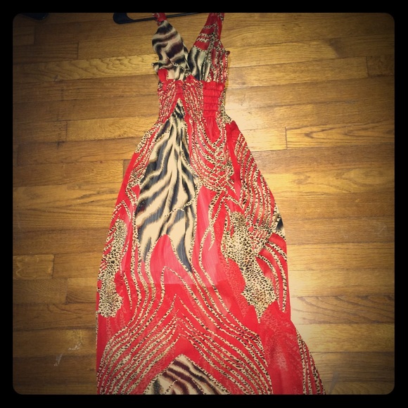 Red and zebra printed maxi dress