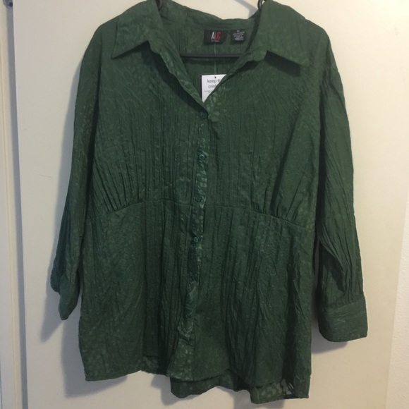 Green Long Sleeve Button Up Crinkle Shirt 1X - Picture 1 of 1