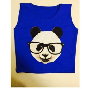 Blue crop top With Panda Print