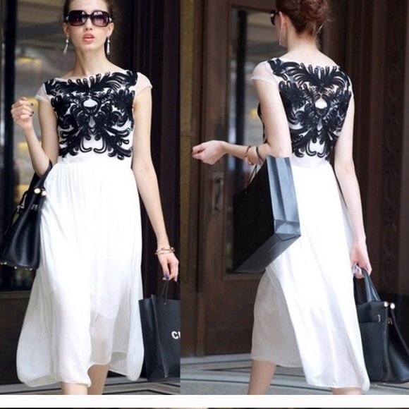 White Embroidered formal dress