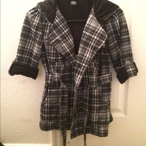 Black and white plaid cover.